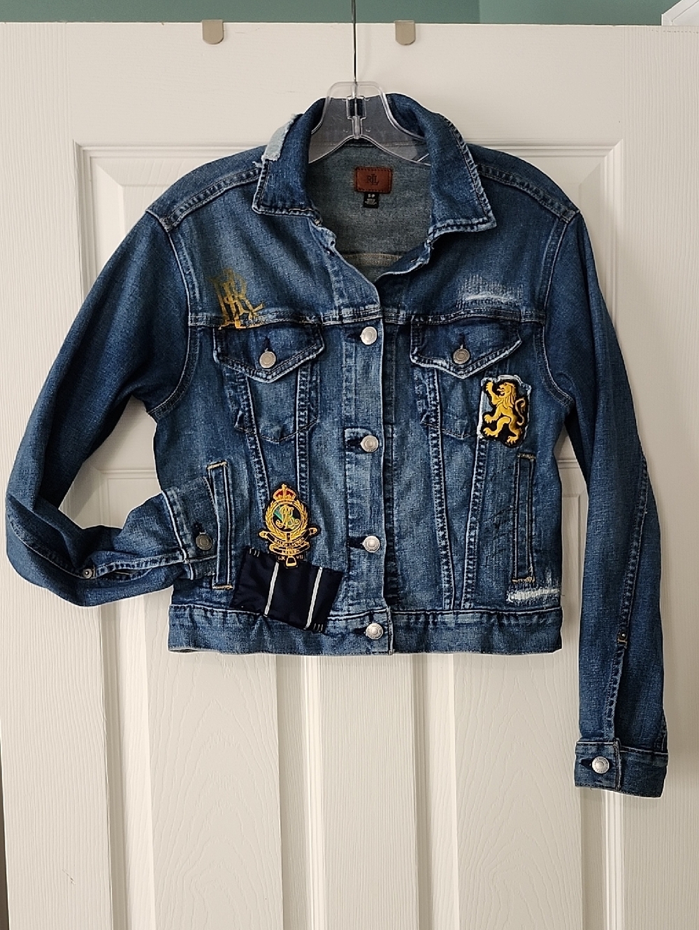 Lauren Ralph Lauren Distressed Patched Denim Jacket Ladies Small